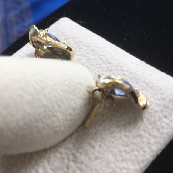 14KT Solid Gold Diamond Tanzanite pierced Earrings REAL Five  Star Posher Read - Picture 6 of 11